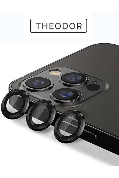 Theodor واقي شاشة كاميرا من الزجاج المقوى لهاتف iPhone 12 Pro باللون الأسود