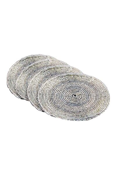 Home Box 4-Piece Blaze Beaded Coaster Silver 10centimeter