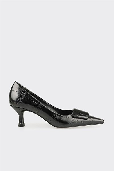 Elle Shoes Siyah Kadın Orta Topuk Ayakkabı