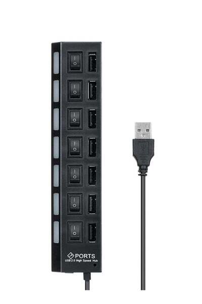 Generic High Speed USB 2.0 7-Port Hub With Independent Switch Black