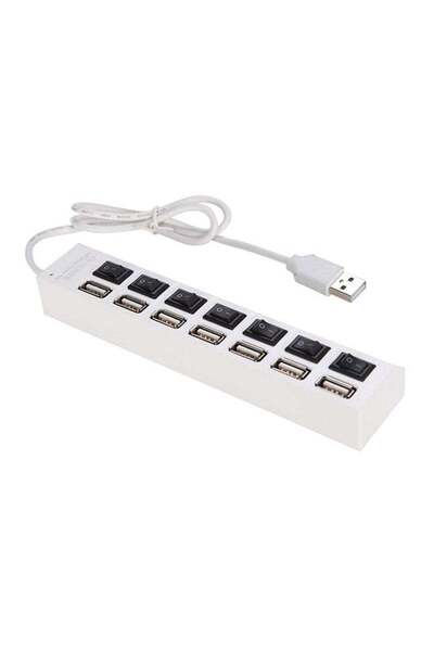 Generic 7-Port USB Hub Splitter With On/Off Switches Long Cord White