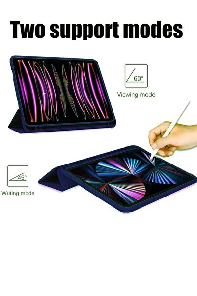 Generic غطاء ذكي مغناطيسي قابل للطي مع حامل ثلاثي الطي لجهاز iPad Air 12.9 (2024) مع فتحة للقلم، أزرق داكن