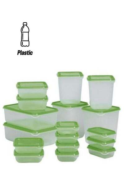 Generic حافظة طعام، مجموعة من 17 قطعة، شفافة/خضراء، 23.9×13.6×28.3 سم