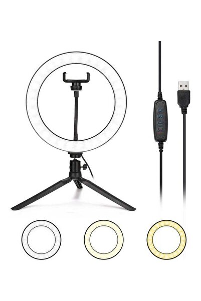 Generic حلقة إضاءة LED لتصوير فيديو سيلفي تعمل بمنفذ USB مع حامل هاتف باللون ...