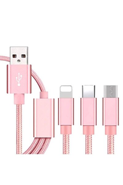 Generic كابل شحن USB 3 في 1 باللون الذهبي الوردي