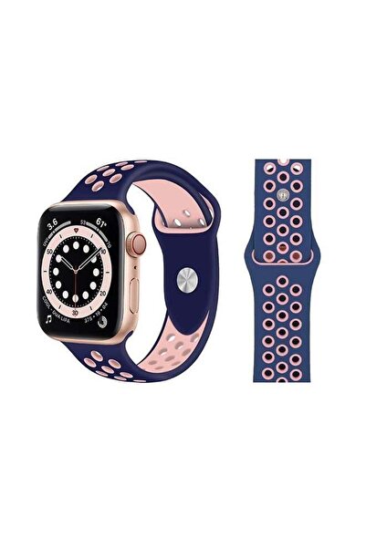 Perfii سوار سيليكون بديل لساعة Apple Watch Series 6/SE/5/4/3/2/1 أزرق داكن وردي