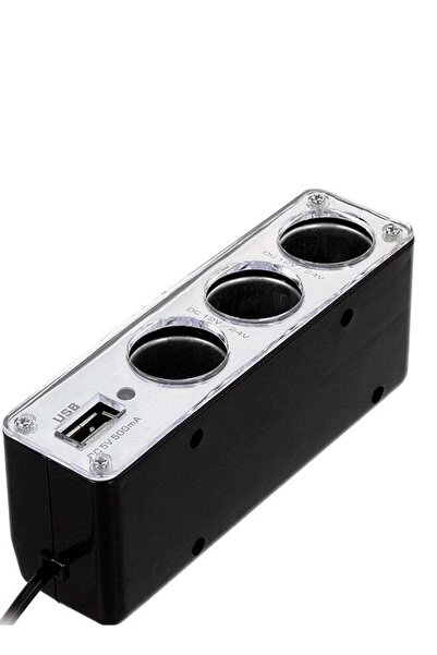 Generic Triple Port Car Cigarette Lighter Charger With USB Port And Socket For Apple iPhone 8 Silver/Black