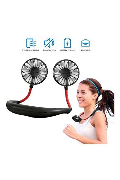 Generic Summer Hands-free Neck Band Hanging Dual Fan Mini Air Cooler K002420 Black