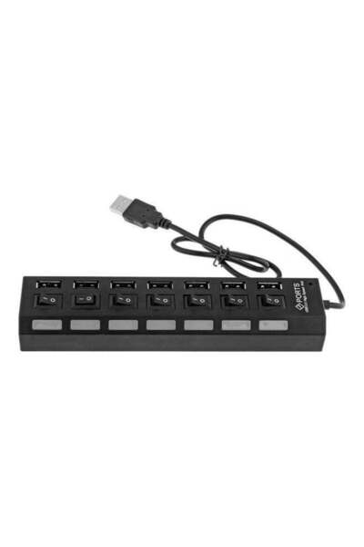 Generic 7 Ports USB Hub Splitter With On/Off Switches Long Cord Black