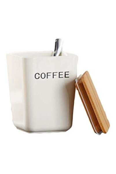 Home Centre Coffee Canister With Lid White/Brown 13x13x16.5cm