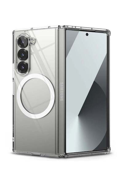 Generic غطاء خلفي شفاف يدعم الشحن اللاسلكي متوافق مع هاتف Samsung Z Fold 6