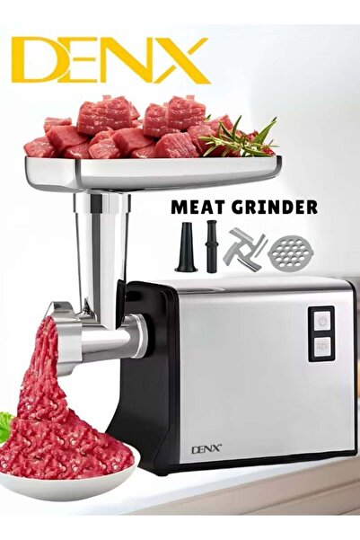 Denx مفرمة لحم، مفرمة لحم كهربائية بشفرة من الفولاذ المقاوم للصدأ، 1200 واط، فضي