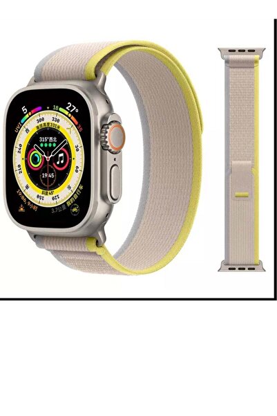 Generic Apple Watch strap made of rubber fabric beige with yellow color size 42