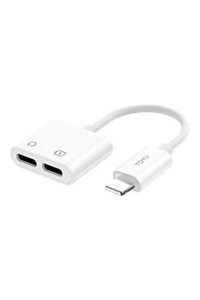 Totu محول صوت مزدوج 2 في 1 مع كابل سماعة أذن AUX وموزع Lightning باللون الأبيض