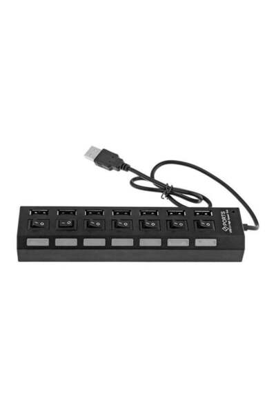Generic 7-Port USB Hub Splitter With On/Off Switches Long Cord Black