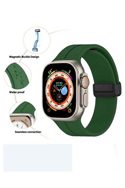 Generic سوار ساعة ابل مع اغلاق مغناطيسي شكل عصري مقاس 42/44/45/49 لون زيتوني