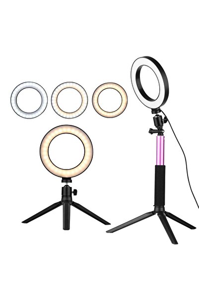 Generic مصباح حلقي LED صغير للتصوير الفوتوغرافي قابل للتعتيم بثلاثة أوضاع إضا...