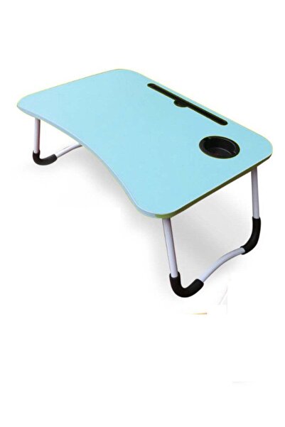 Generic طاولة كمبيوتر محمول قابلة للطي مع حامل أكواب وجهاز آيباد، لون أزرق سم...
