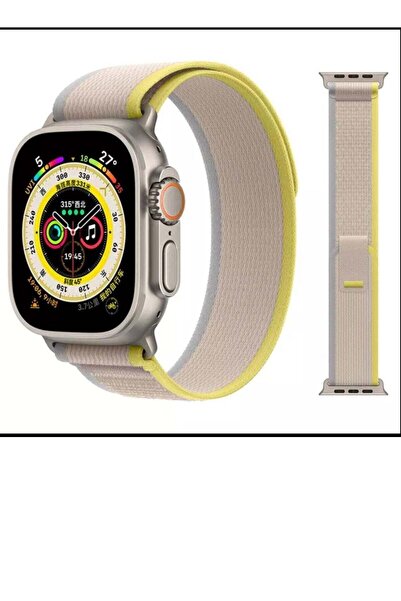 Generic Apple Watch strap made of rubber fabric beige with yellow color size 44