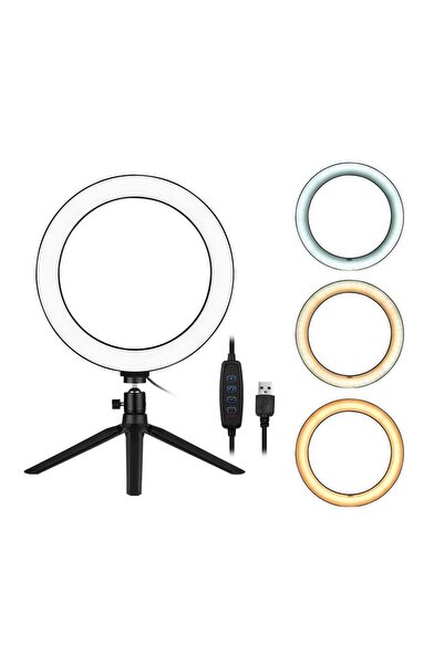 Docooler حلقة إضاءة LED مقاس 10 بوصات مع حامل ثلاثي القوائم أبيض/أصفر دافئ/أب...