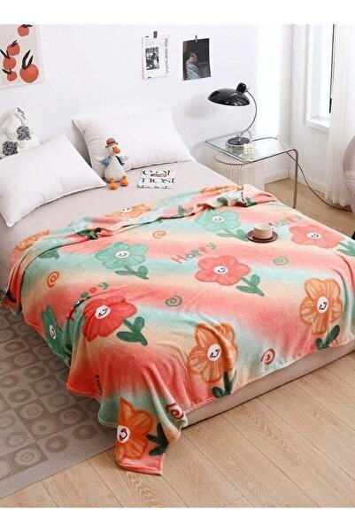 LUNA HOME Fleece Blanket 200*230cm Super Soft Throw Peach Floral Design