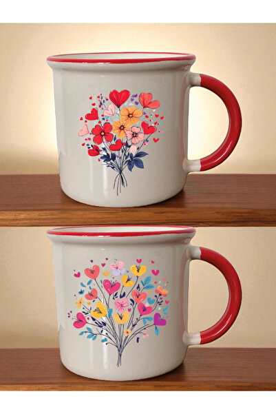 lili hediyelik Flower Bouquet Printed Mouth Red Mug - Valentine's Day Gifts, ...