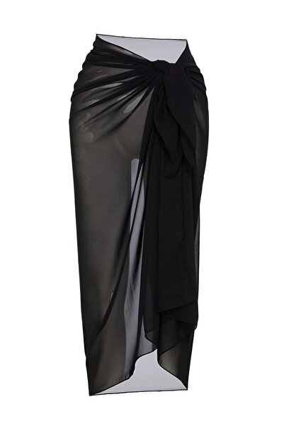 veralya Women's Black Basement Style 150X75 Pareo with Tie Detail