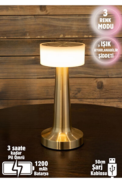 Unichrome 3 Işık Renkli Şarjlı Dim Edilebilir Masa Lambası Gold Denver Gece L...