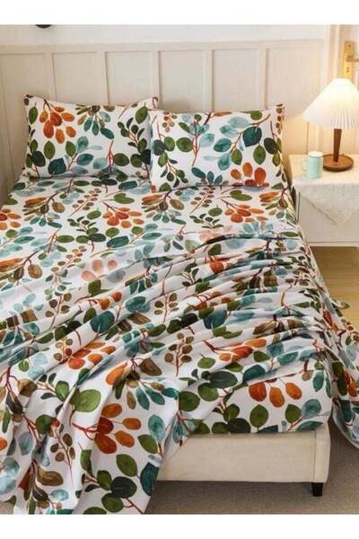 LUNA HOME 4 pieces Bedsheet setleaves Design, Green