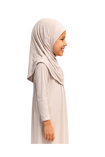 Bilenler Παιδικό φόρεμα προσευχής από χτενισμένο βαμβάκι με αυτοκαλυμμένο μαντήλι κρεμ/ 6-7-8 ετών