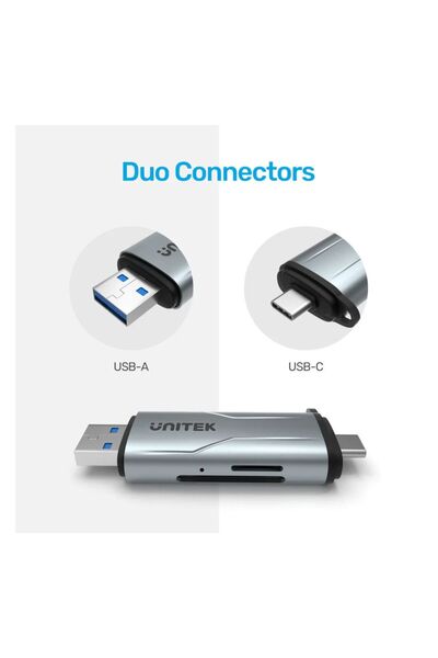 Unitek 2-in-1 SD Card Reader – 5Gbps, Dual Access, Plug & Play, Space Grey | R1010A