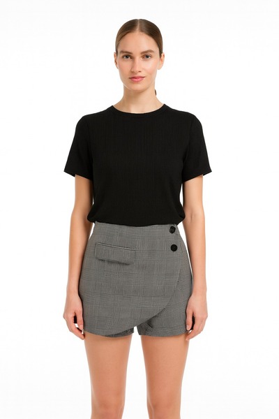 Evelora Women's Plaid Patterned High Waist Shorts Skirt – Stylish Office & Casual Combination