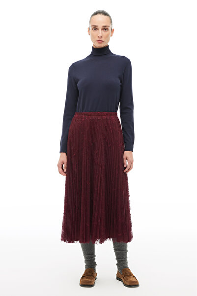 Perspective Burgundy High Waist Ankle Length Skirt