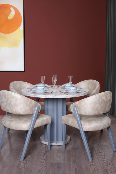 Eymense Alesta Yuvarlak 4 Sandalyeli Mutfak Masa Takımı