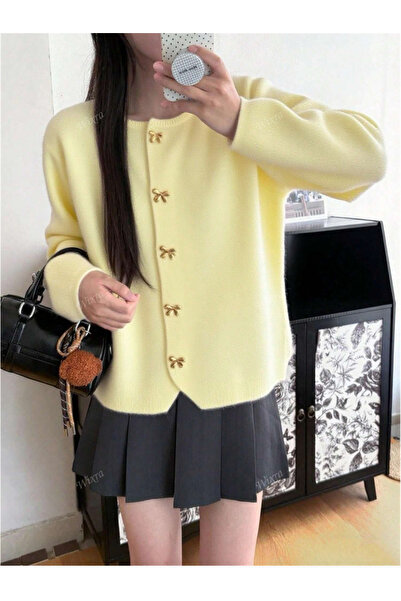 Nimas Kadın Fiyonk Düğmeli Basic Triko Hırka