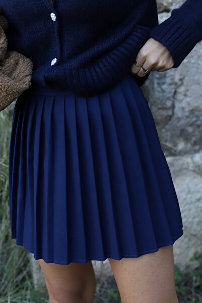 bytugcekaya Fusta scurtă plisată albastru bleumarin