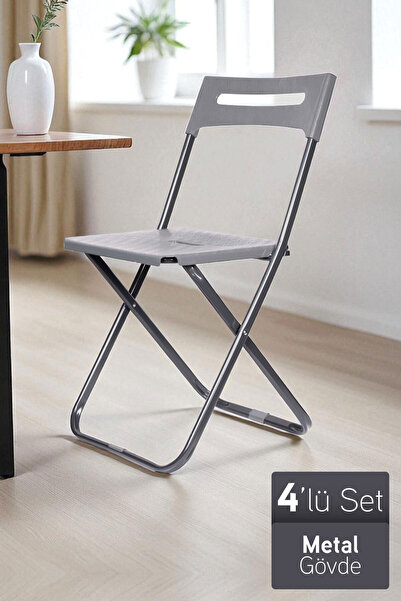 İronika Safran Katlanabilir Metal Gövdeli Sandalye Katlanır Mutfak Bahçe Kamp...