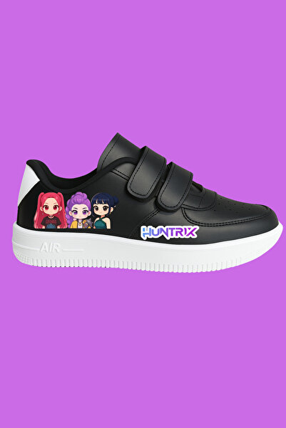 MECH BUTİK Demon Hunters Huntrix Baskılı Siyah-Beyaz Çırtlı Kız Çocuk Spor Ay...