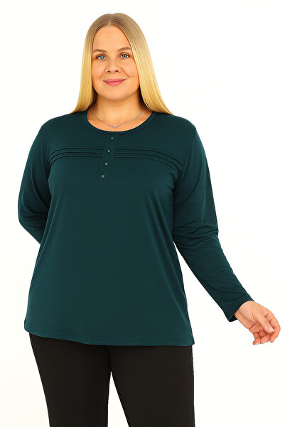 Mumio Women's Clothing Long-Sleeved Cotton Seasonal Petrol Blue Mother Combed...
