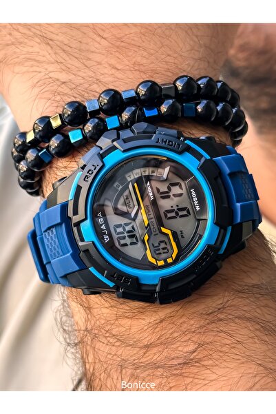 Jaga Sports Men's Wristwatch, Navy Blue Silikon Band Suitable for Pool and Sea Use, with Stopwatch