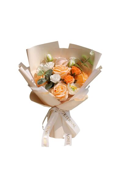 Flower Buchet trandafiri de sapun, portocaliu, crem, alb