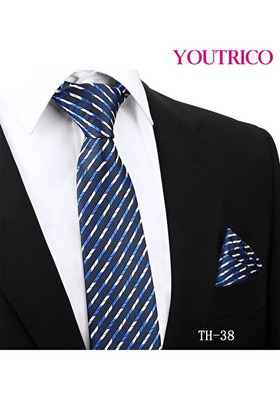 Youtrico طقم ربطة عنق ومنديل - طقم رسمي من قطعتين مصنوع يدويًا