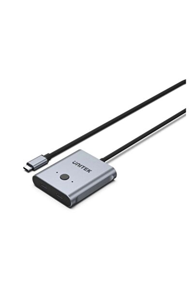 Unitek مفتاح ثنائي الاتجاه USB-C بدقة 4K بمعدل 144 هرتز، 10 جيجابت في الثانية، 100 واط PD، رمادي فضائي | D1078A