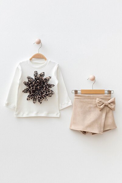 Minigimin Cicileri Set de bluză cu detalii de flori leopard și fustă scurtă p...