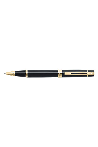 Sheaffer قلم حبر جاف أسود لامع مع حواف ذهبية 300