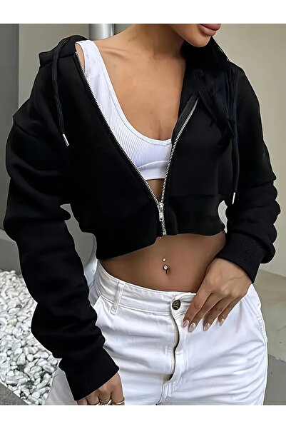 LG LAGULER Hanorac cu fermoar din fleece pentru femei - crop moale și cald și buzunare laterale, cu mâneci lungi casual