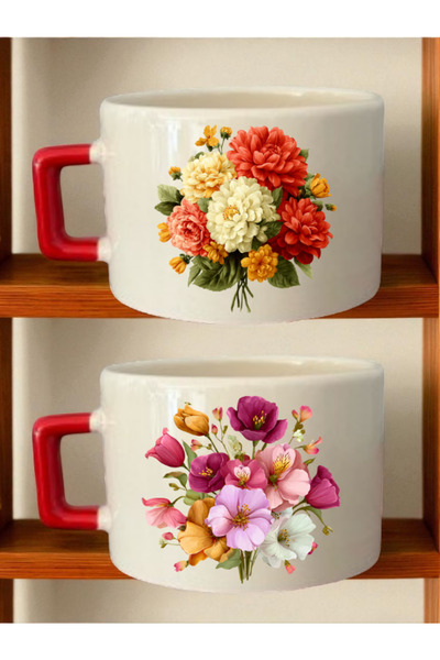 lili hediyelik كوب قهوة مطبوع عليه زهور ملونة - هدية عيد الأب، هدايا للأب