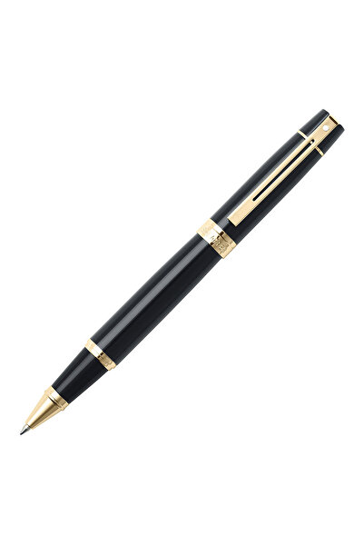 Sheaffer قلم حبر جاف أسود لامع مع حواف ذهبية 300