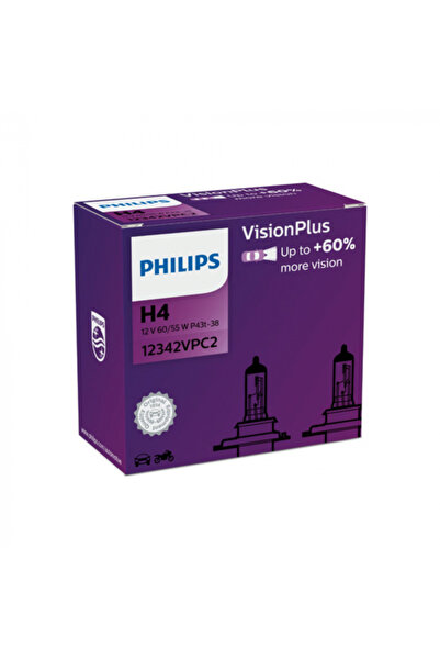 Philips Set 2 Becuri Far H4 60/55W 12V Vision Plus (Cutie)