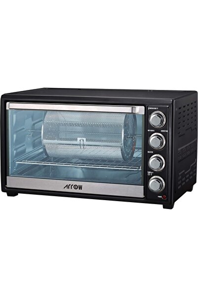 ARROW 60L Black Mini Electric Oven, 2000W, Rotisserie & Grill, 60-Min Timer, Heat-Resistant Glass Wi
